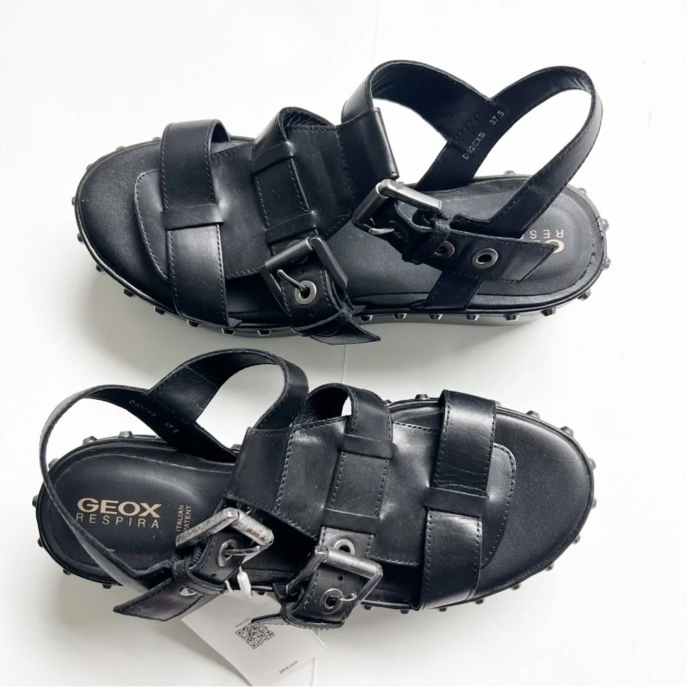 GEOX Shakima Platform Sandal In Black Retro Grunge New Womens Shoes